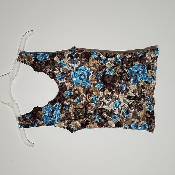 Outlooks Y2K Lace Corset Tank Top Deep V Brown Teal Hook Eye Closures - Picture 5 of 5